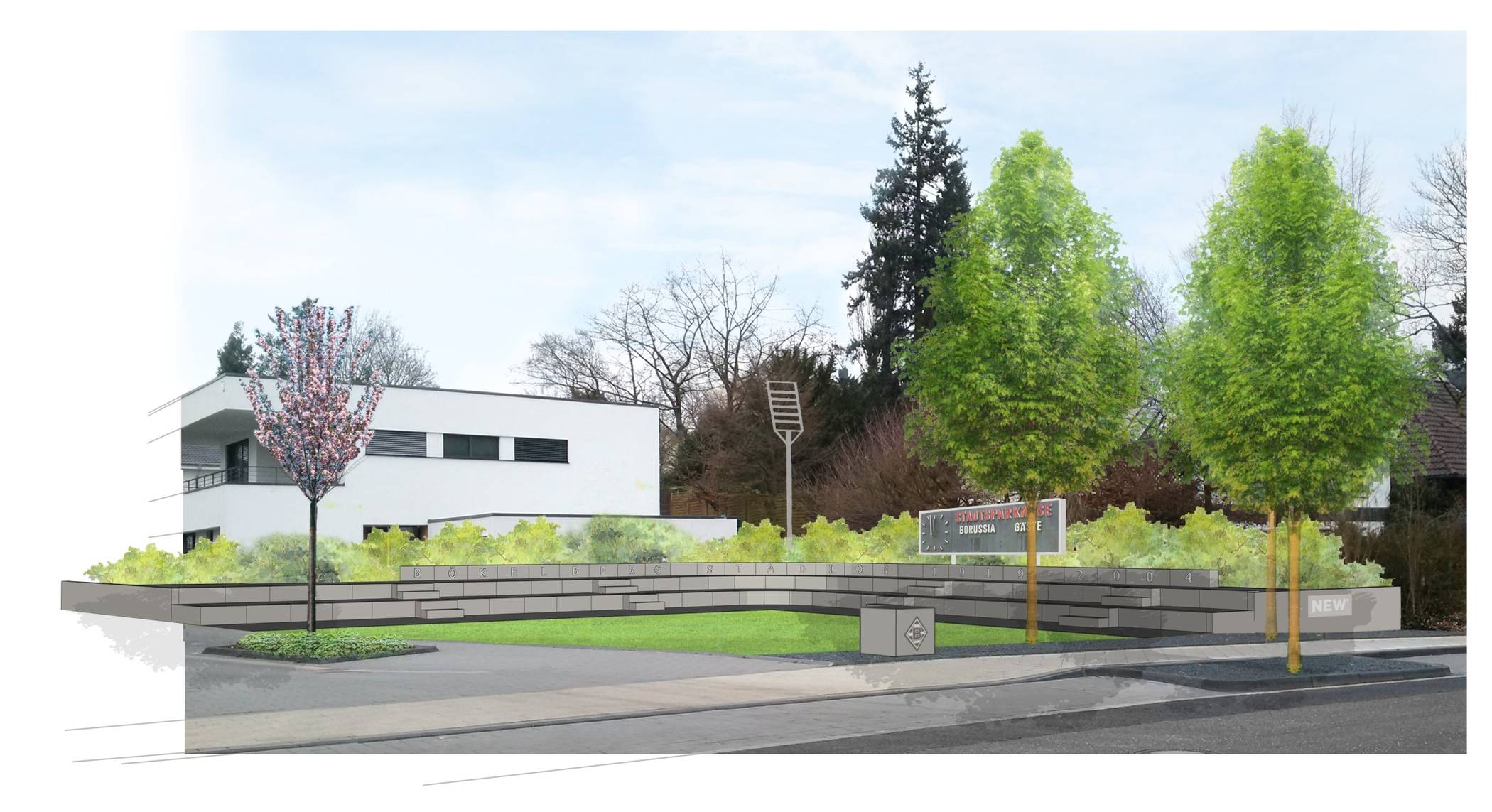 So soll der neue Erinnerunsort an das Stadion am Bökelberg aussehen. Visualisierung: mags