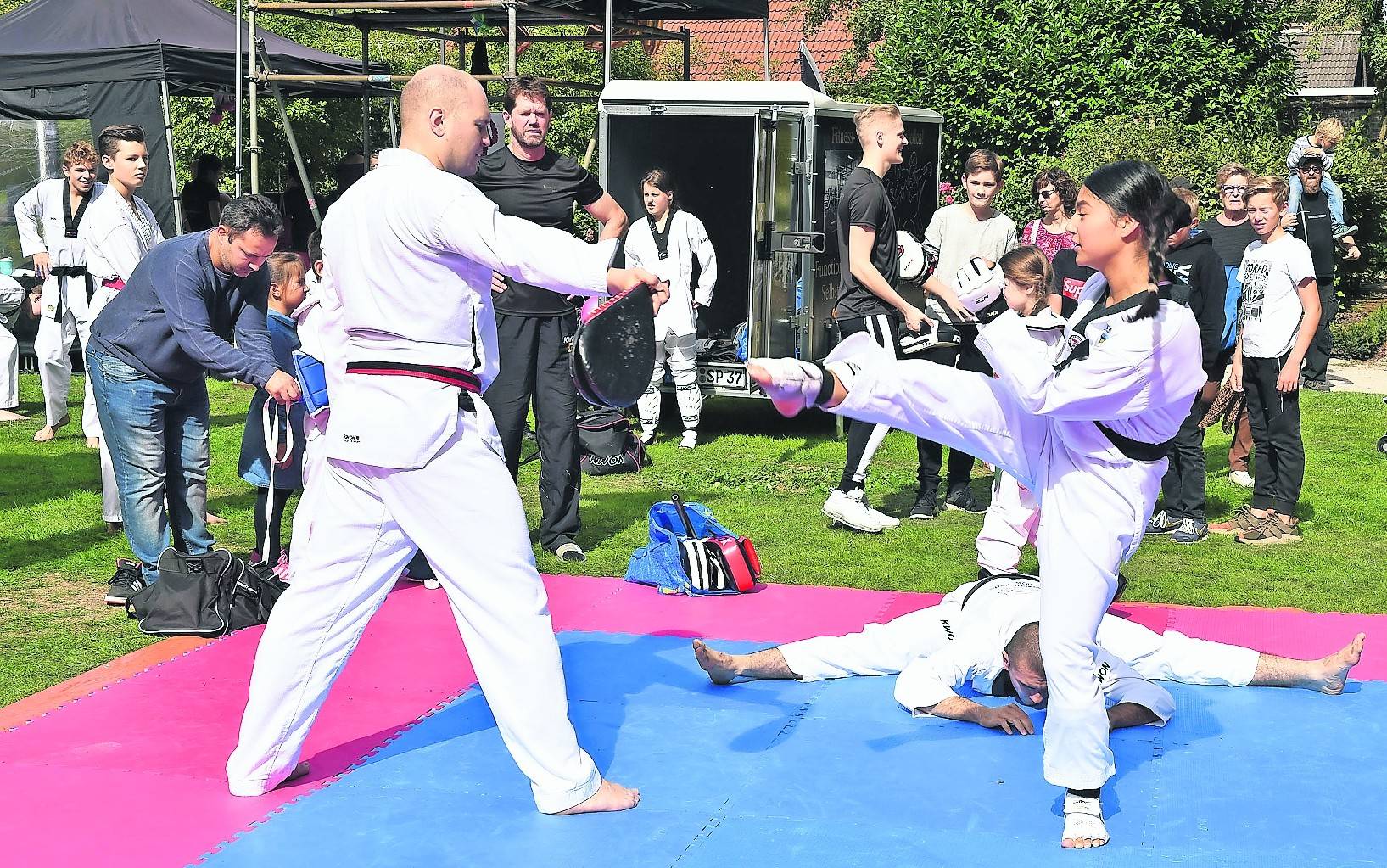 Auch Sportführungen gehören zum Programm des Kinderfestes auf der Wiese im Schlosspark.