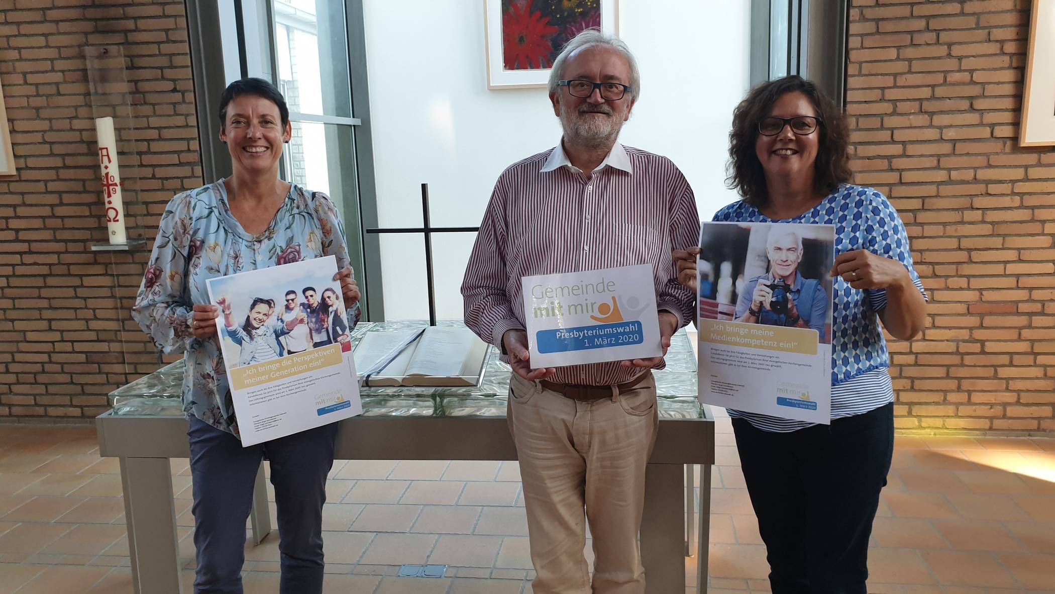 Pfarrerin Heike Gabernig (l.) aus Lank, Pfarrer Wildfried Pahlke aus Büderich und Birgit Schniewind aus Osterath suchen Meerbuscher, die sich für das Amt eines Presbyters interessieren.