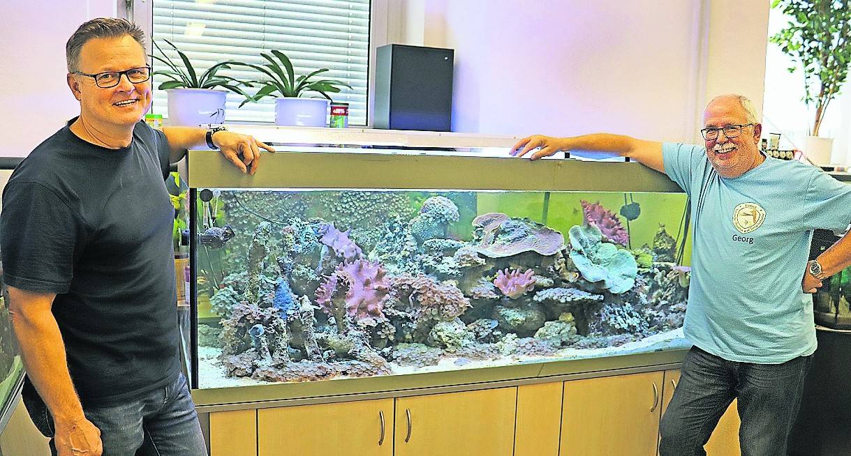  Begeistert vom Seewasseraquarium: Die Aquarianer Georg Kruse (r.) und Lutz Schüller. 