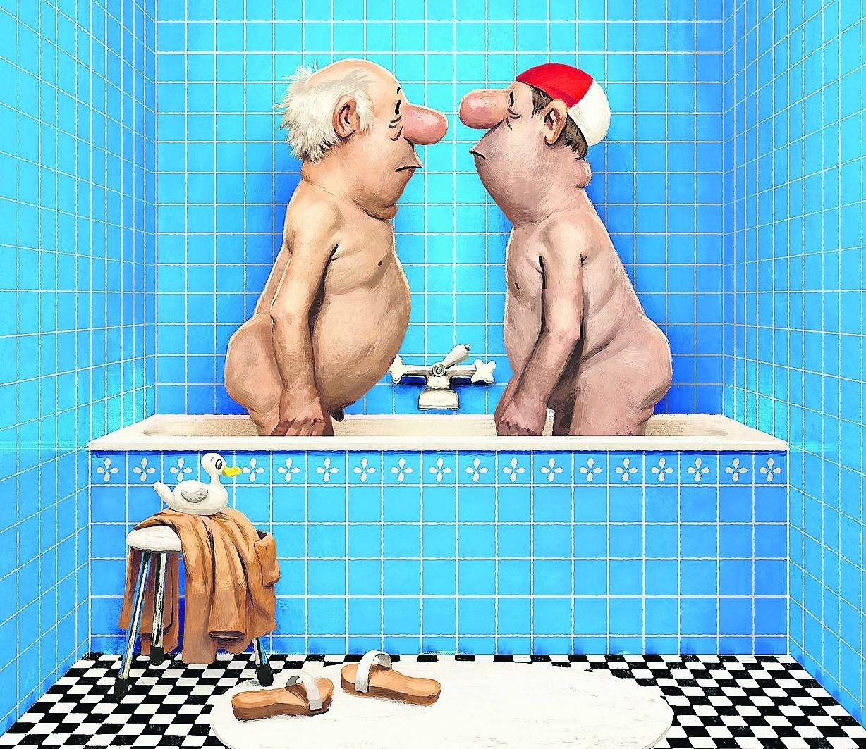  Die Herren im Bad ist einer der bekanntesten Sketche von Loriot. Das Ensemble der Pfeffermühle Leipzig bringt ihn am 15. März auf die Bühne der Red Box. 