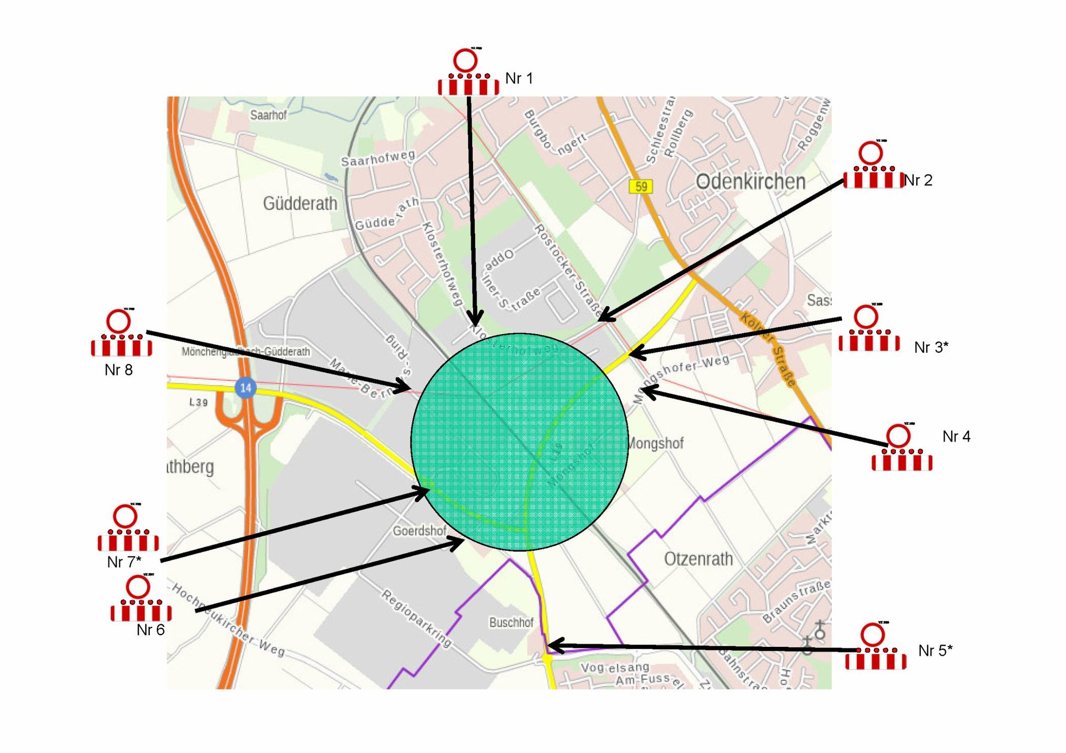 Diese Straßen werden für die Entschärfung der Bome gesperrt.Grafik: Stadt MG