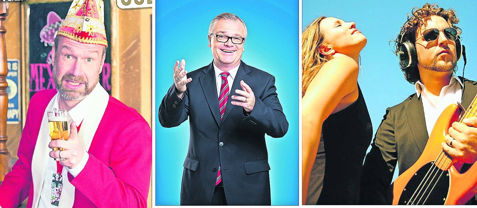 Mit dabei bei der „kleinen“ Sommermusik sind unter anderem (v. l.) Sitzungspräsident Volker Weininger, Kabarettist Jürgen B. Hausmann und das Duo Delta Mouse mit Chris Schmitt und René Pütz.