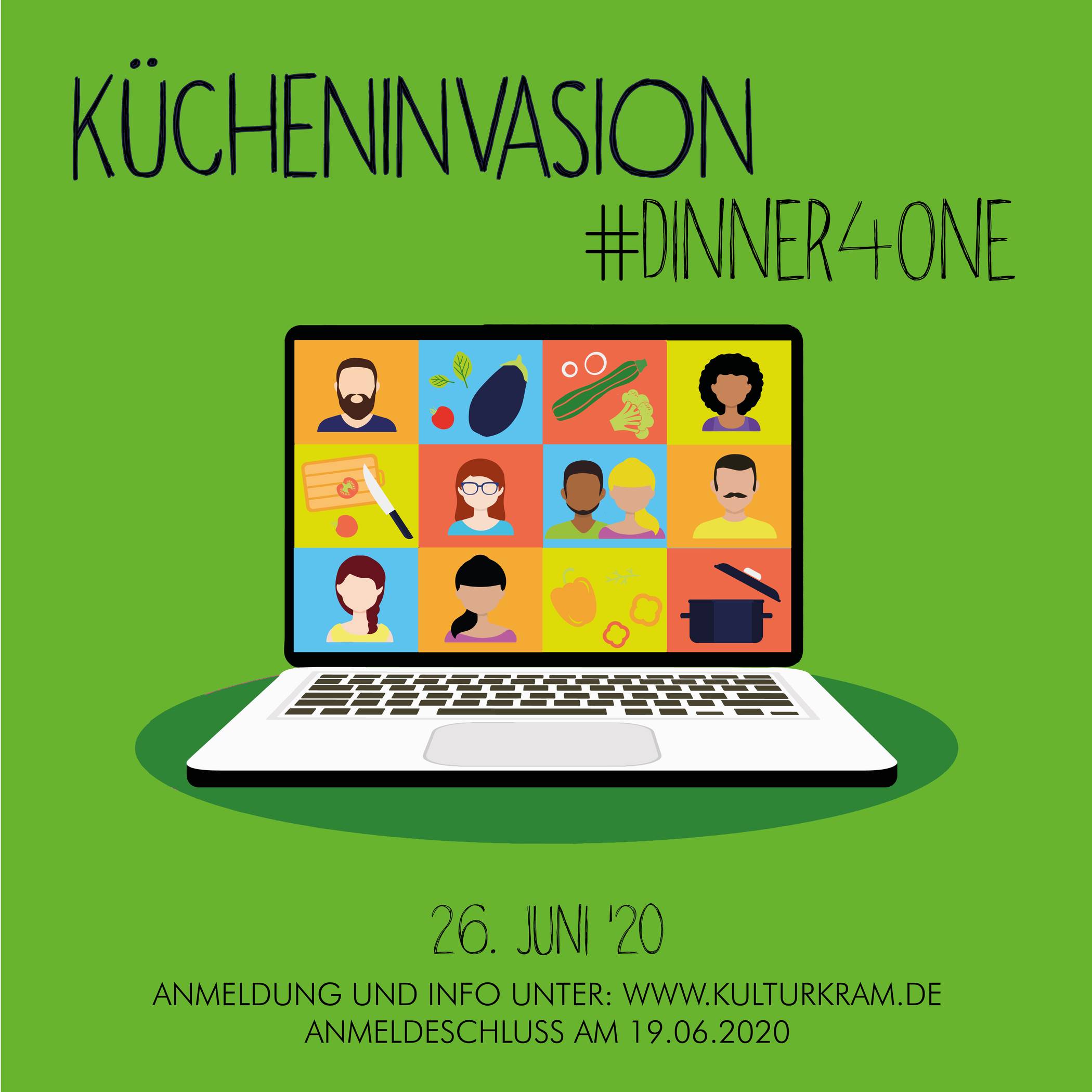 Mit Kulturkram wird virtuell zusammen gekocht. Plakat: Kulturkram