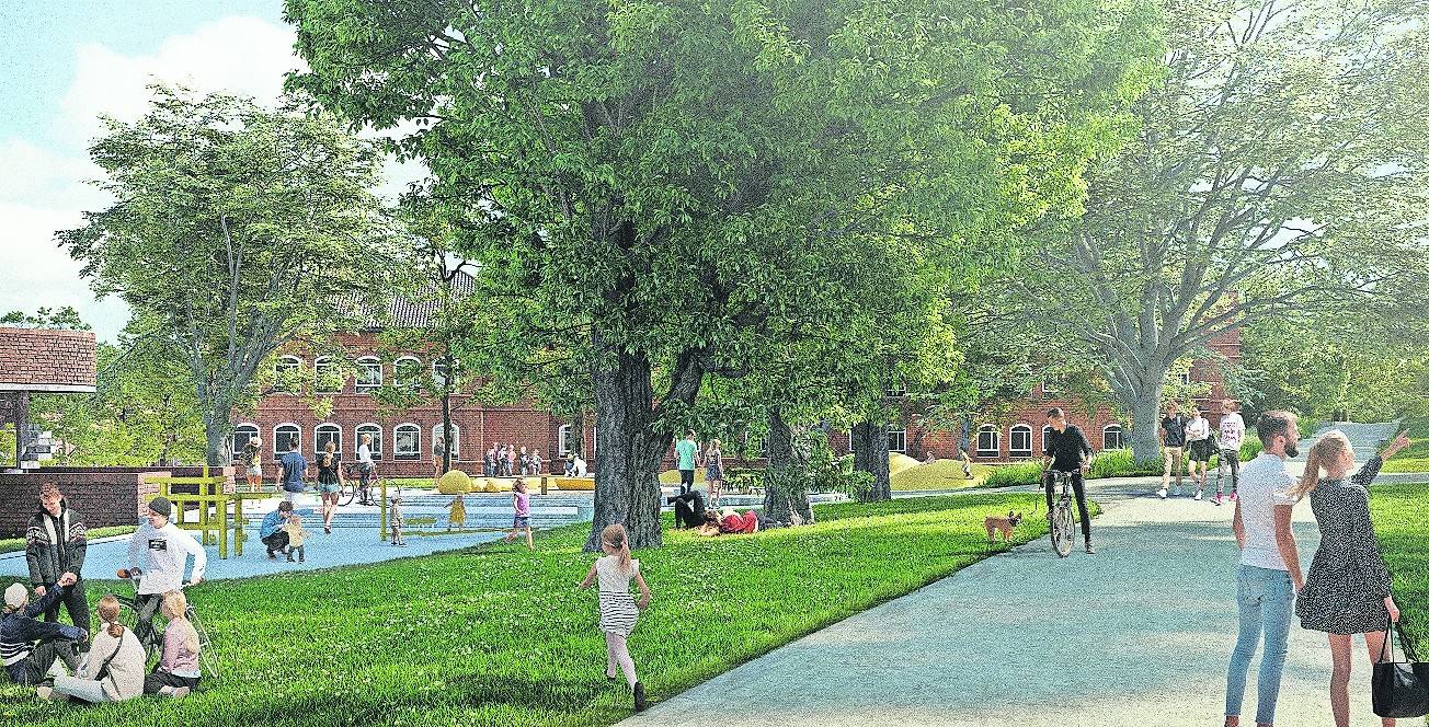  Visualisierung des Hans-Jonas-Parks: Mitten im Zentrum soll ein Ort mit hoher Aufenthaltsqualität für alle Generationen entstehen. Grafik: Stadt MG 