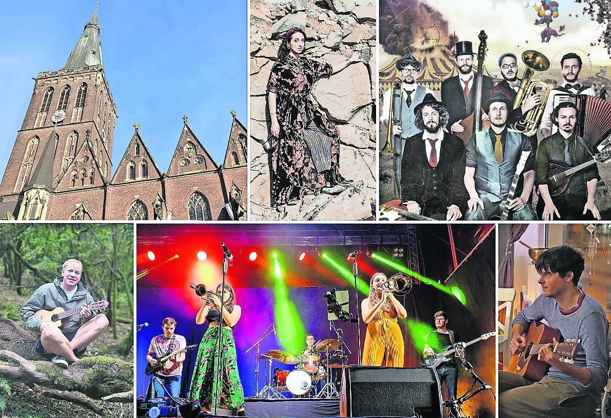  Fotocollage der teilnehmenden Bands (v.l.o.n.r.u.): Naheli, Provinztheater, Tett der Landstreicher, Fourfold und Sebastian. 