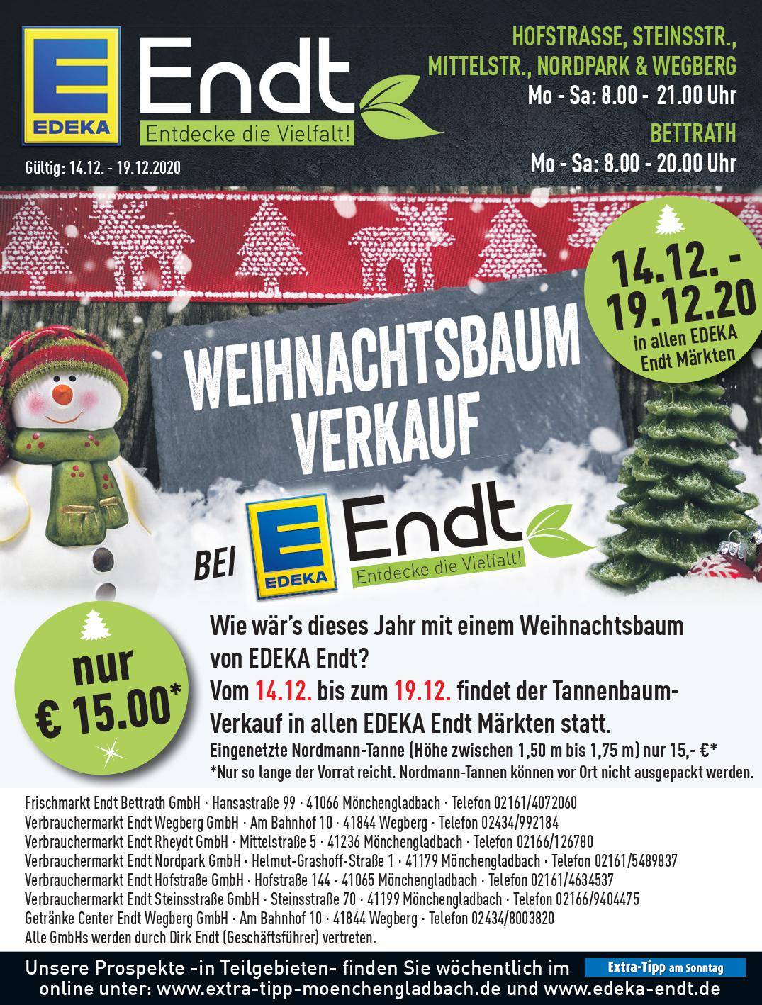 Weihnachtsbaumverkauf bei Edeka Endt