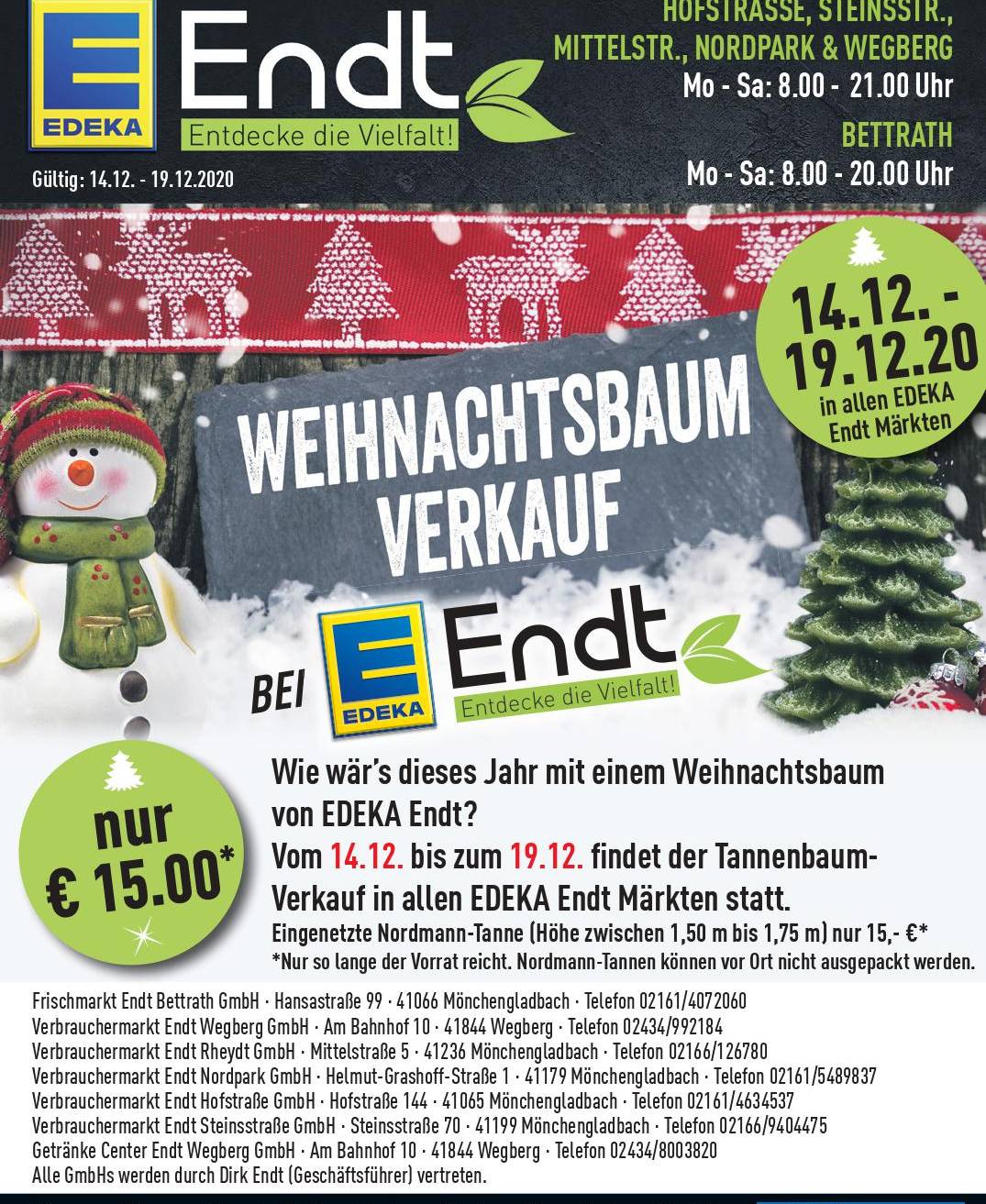 Weihnachtsbaumverkauf bei Edeka Endt