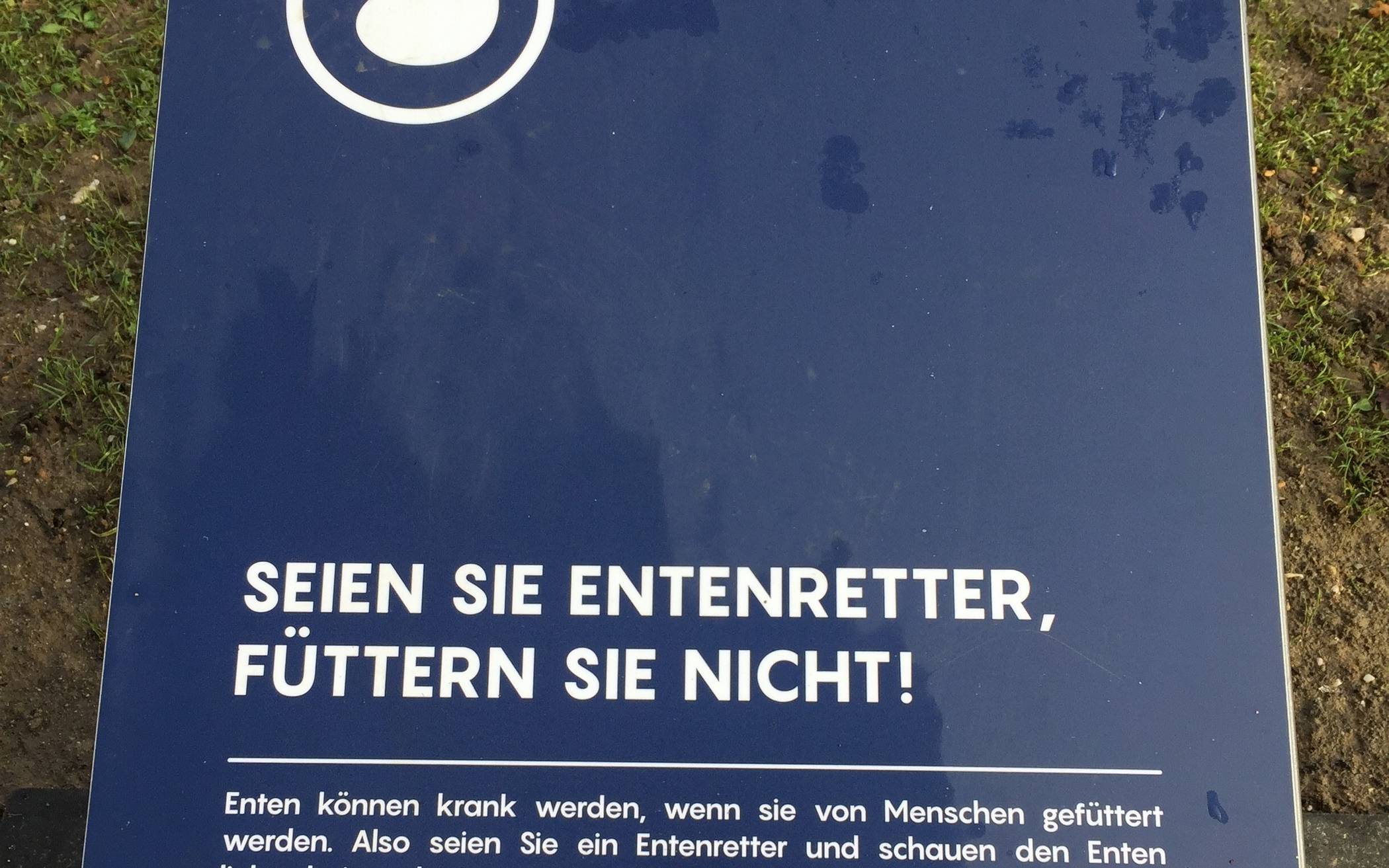  Macht dieses Schild mit dem „lässig“ formulierten und ins Englische übersetzen Appell aus Tierquälern Entenretter? 