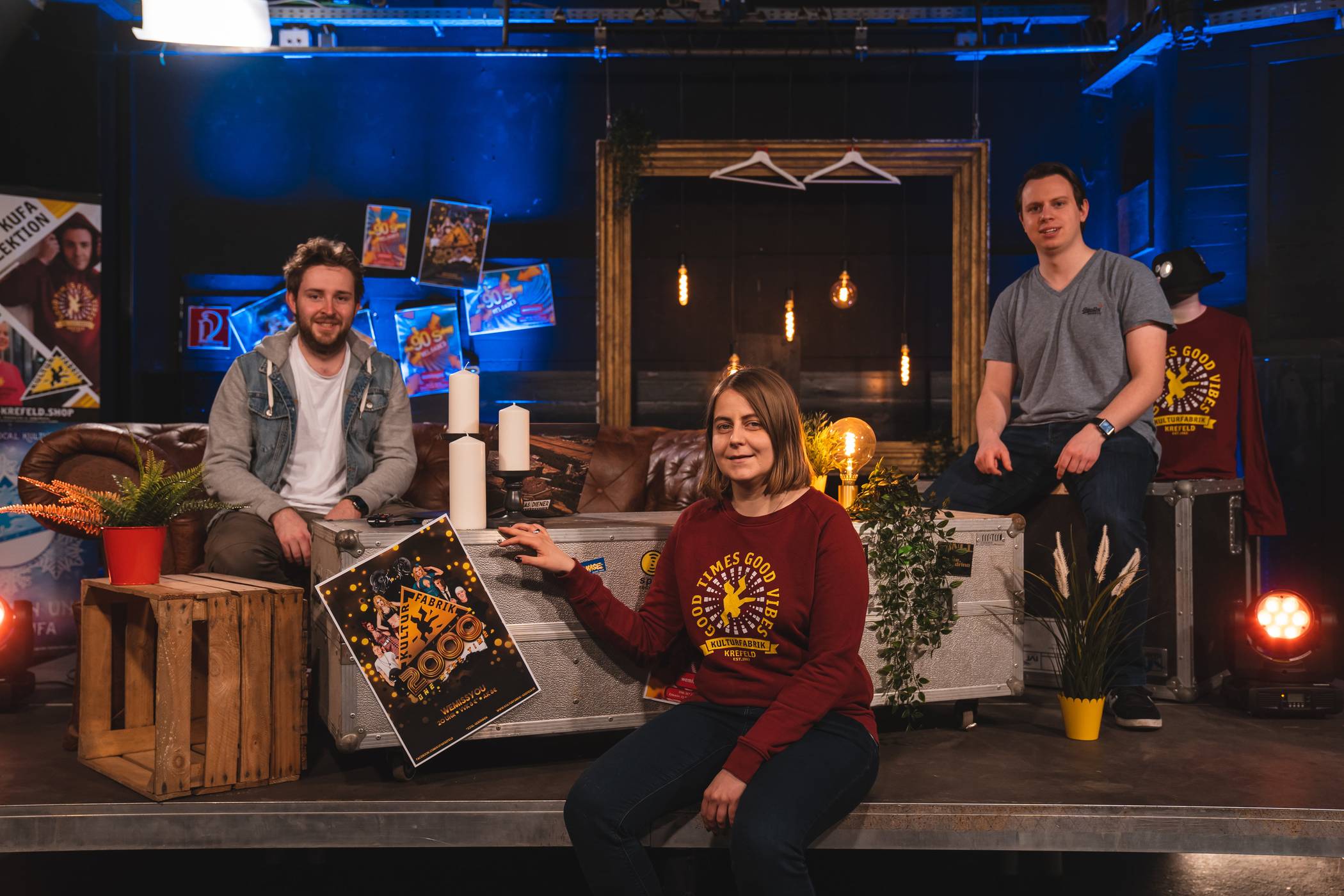 Im Talk-Set der KuFa: (v.l.) Streaming-Verantwortlicher Jonas Diener, Vorständler  Sebastian Noack und Marketingleiterin Katharina Schneider-Bodien. Foto: Jonas Diener, KuFa Krefeld